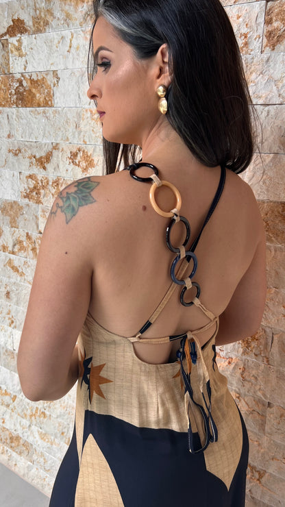 Vestido Longo Coqueiro Nude ARTE- Estampado 5460