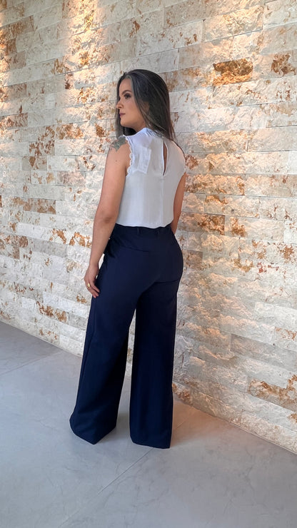 Blusa Cavada Flor - Liso Azul 5359