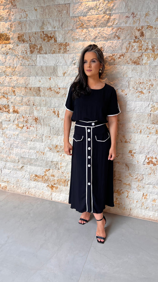 Conjunto Saia e Blusa PeB TOFASH - Liso Preto 5448