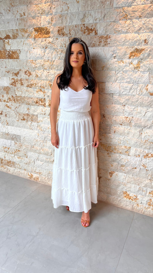 Conjunto Saia e Blusa Liso Elástico - Liso Branco 5444