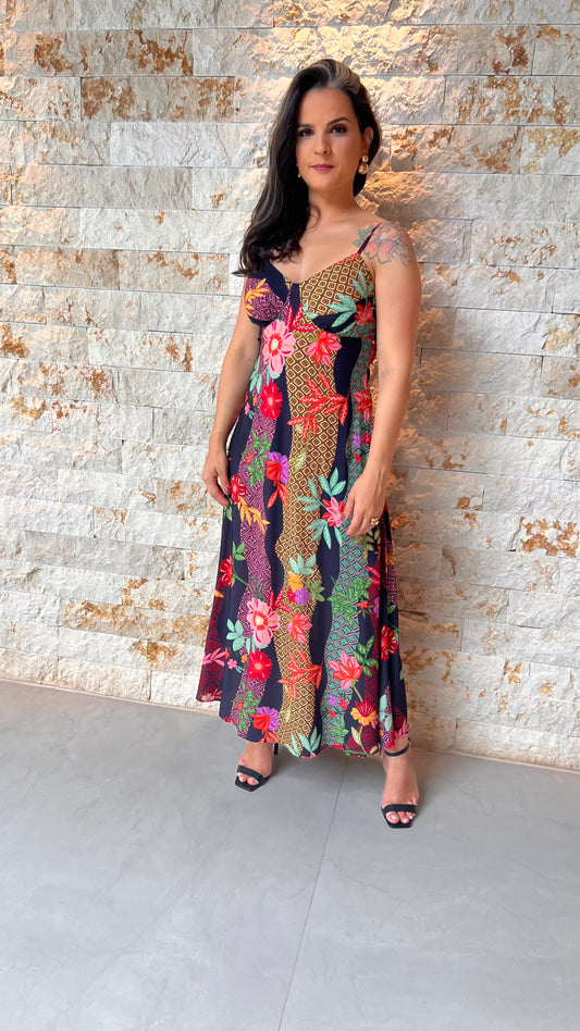 Vestido Midi Flores Variadas PIS -  Estampado 5458