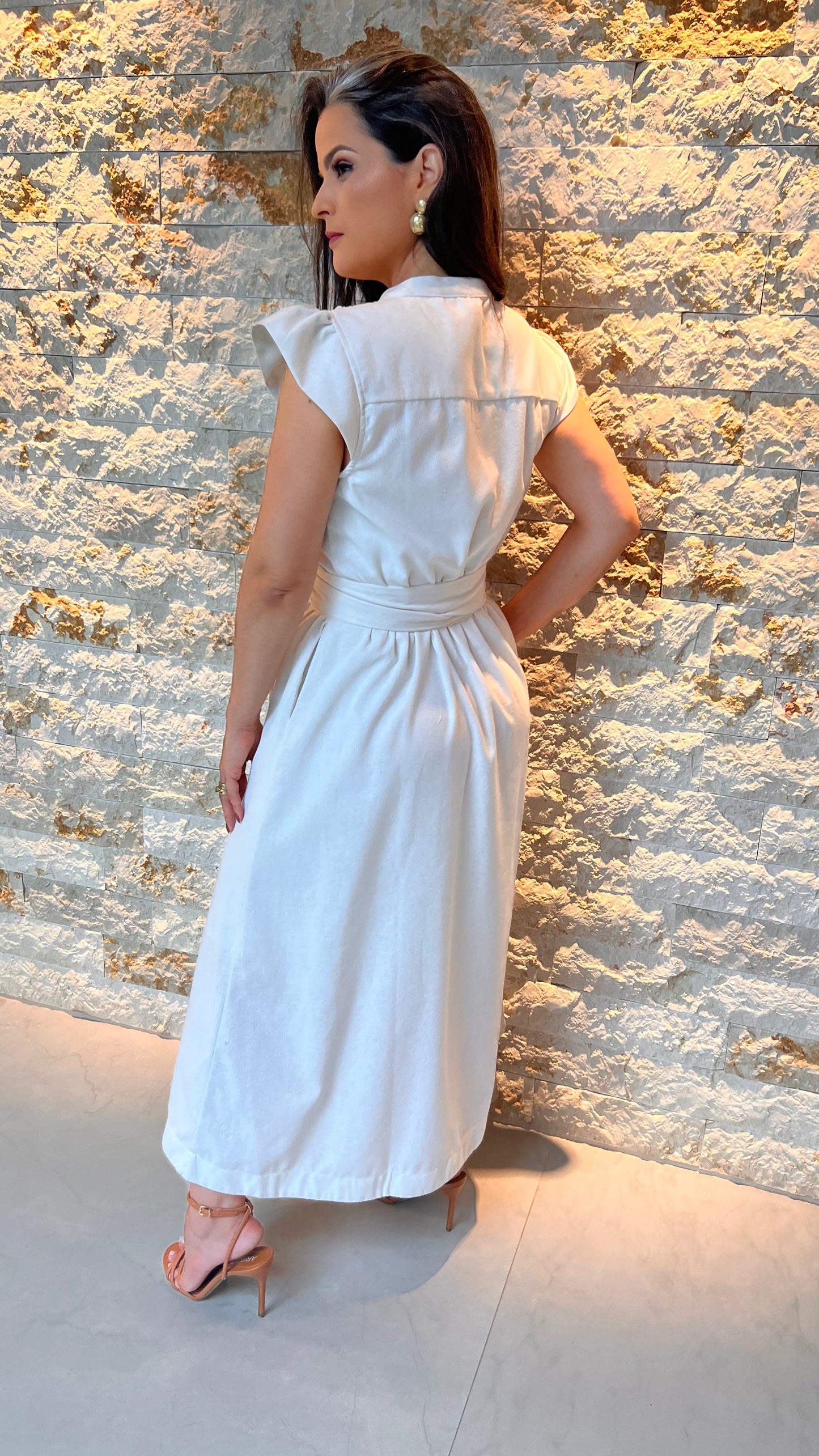 Vestido Midi Aplicação Flores MILA - Liso Branco 5462
