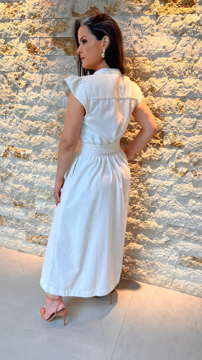 Vestido Midi Aplicação Flores MILA - Liso Branco 5462