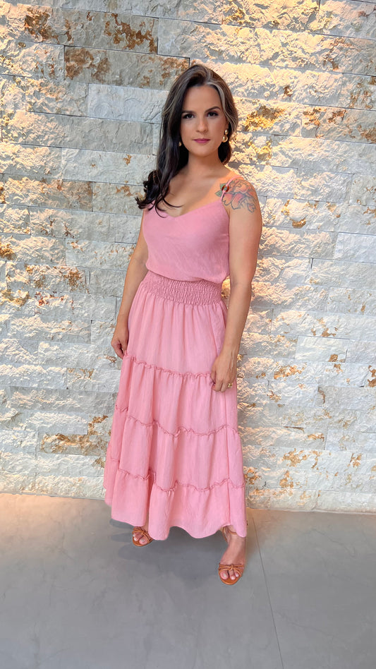 Conjunto Saia e Blusa Liso Elástico - Rosa 5444