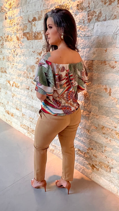 Blusa Ombro a Ombro Decote V YU- Estampado 5331
