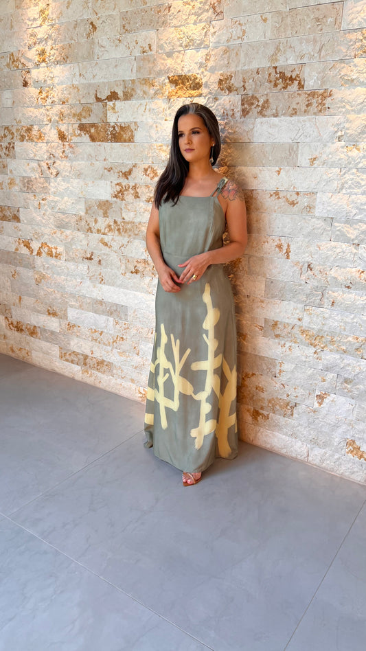 Vestido Longo Botão Alça RIO - Verde