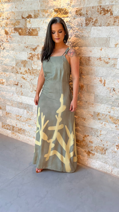Vestido Longo Botão Alça RIO - Verde