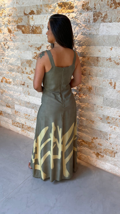 Vestido Longo Botão Alça RIO - Verde
