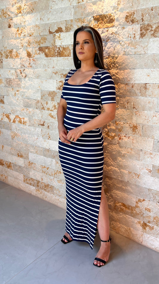 Conjunto Saia e Cropped Listras - Liso Azul Marinho 5355