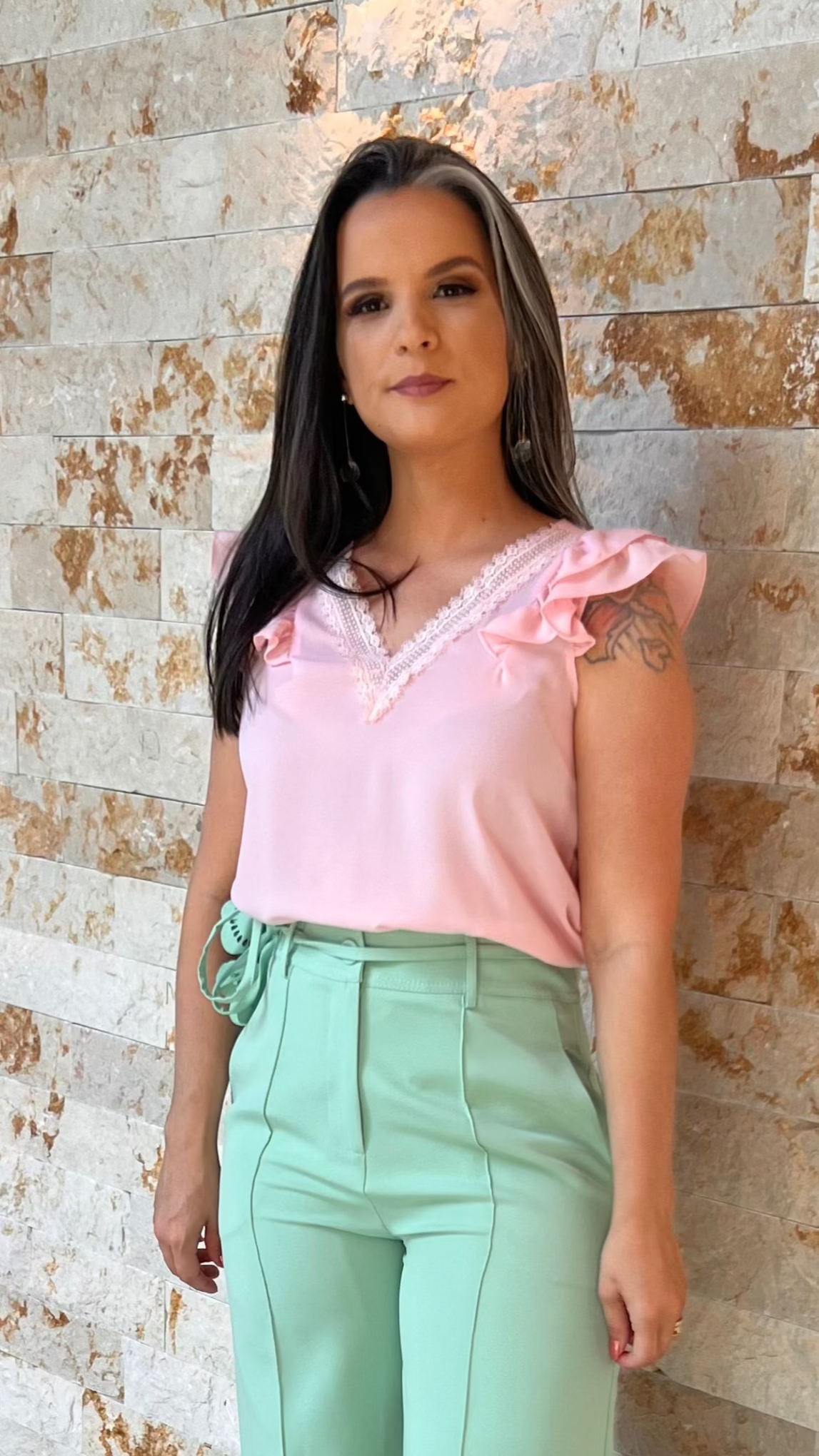 Calça Cinto Flor KA - Liso Verde 5357