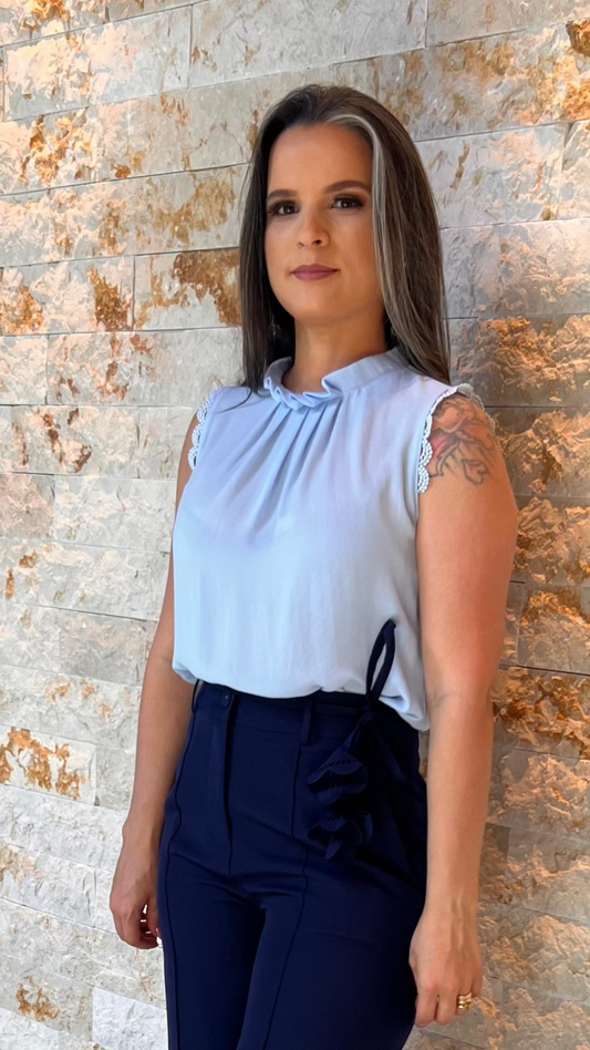 Blusa Cavada Flor - Liso Azul 5359