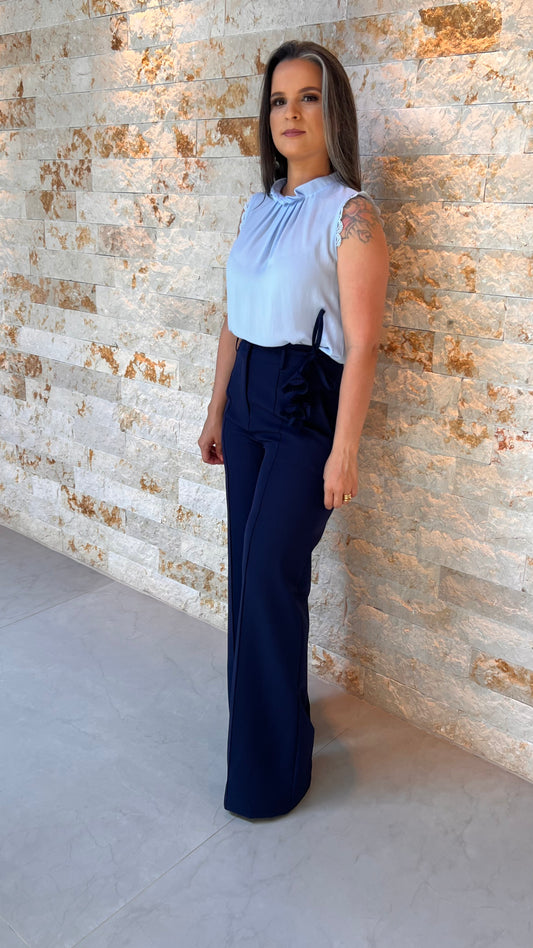 Calça Cinto Flor KA - Liso Azul Marinho 5357