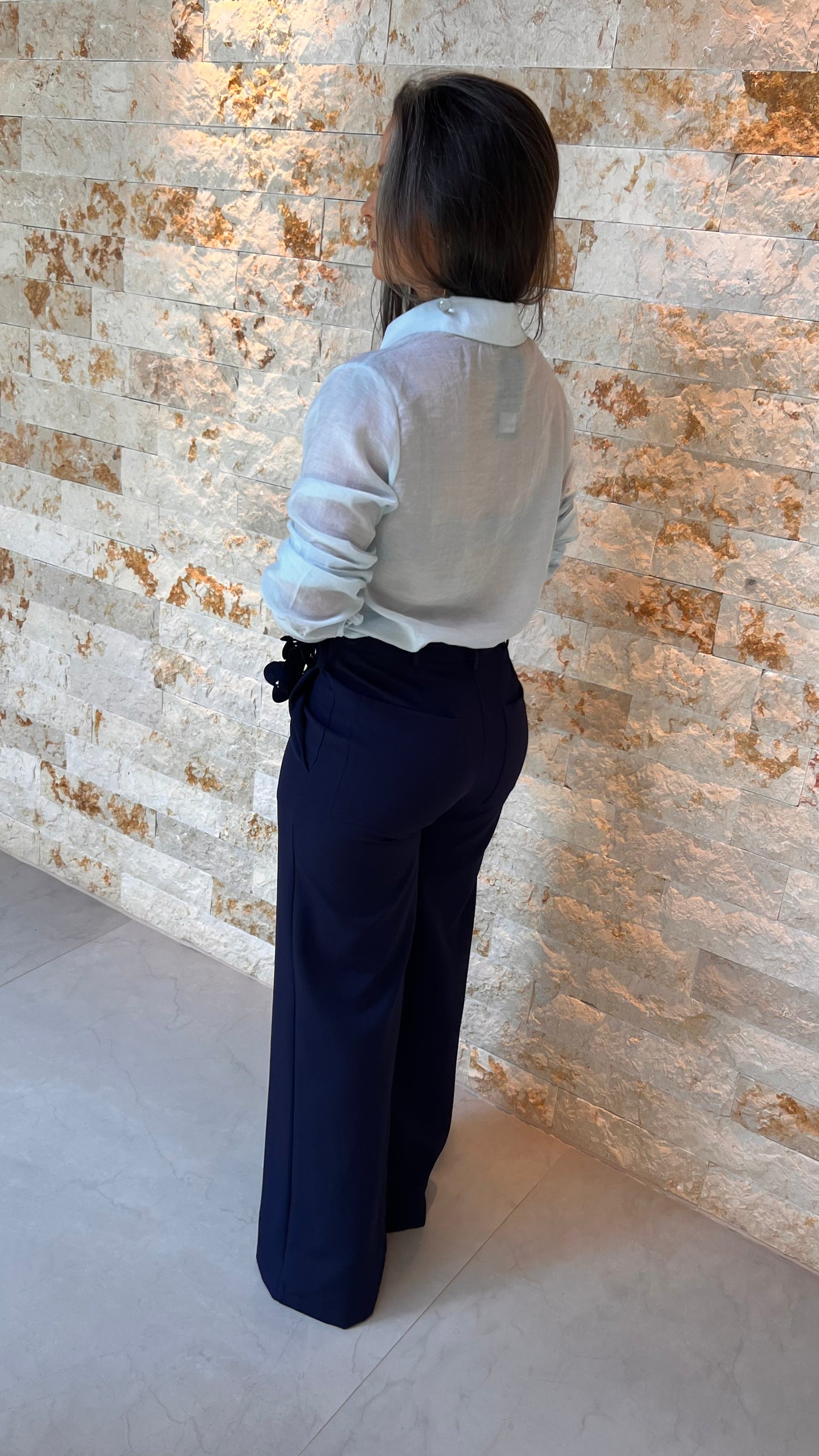 Calça Cinto Flor KA - Liso Azul Marinho 5357