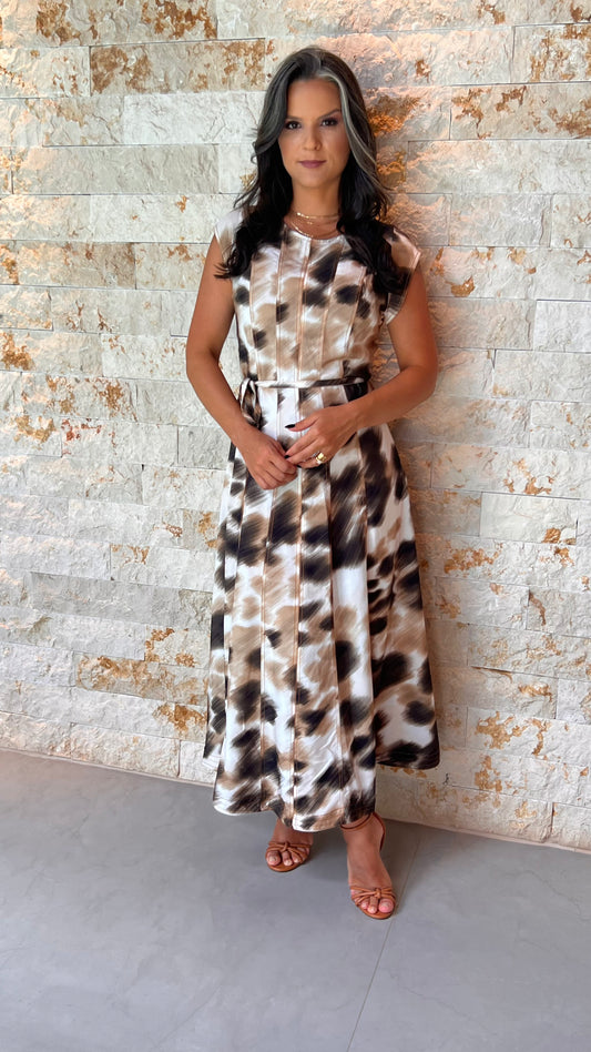 Vestido Midi Rajado PIS - Estampado Marrom 5554