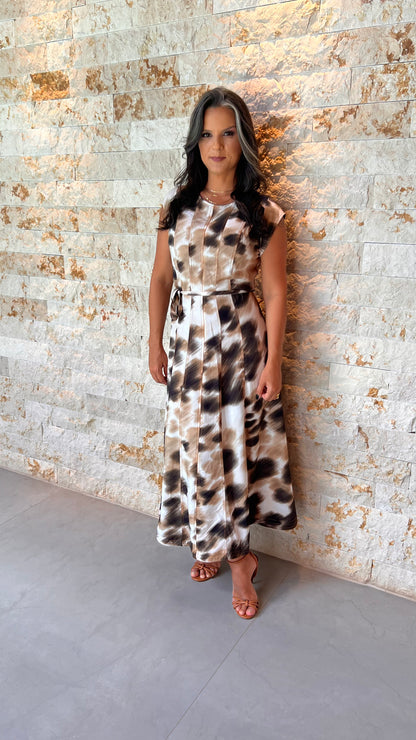 Vestido Midi Rajado PIS - Estampado Marrom 5554