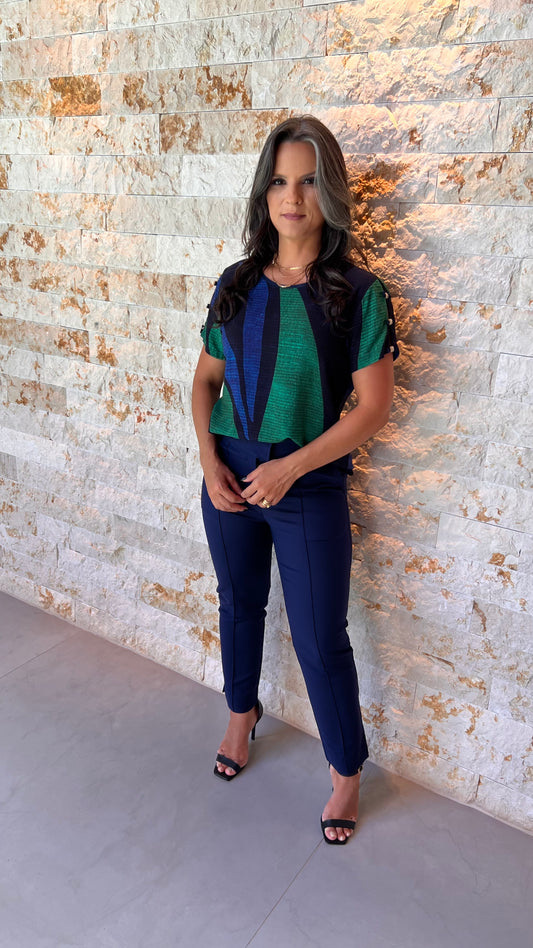 Blusa Azul e Verde PIS - Estampado 5559