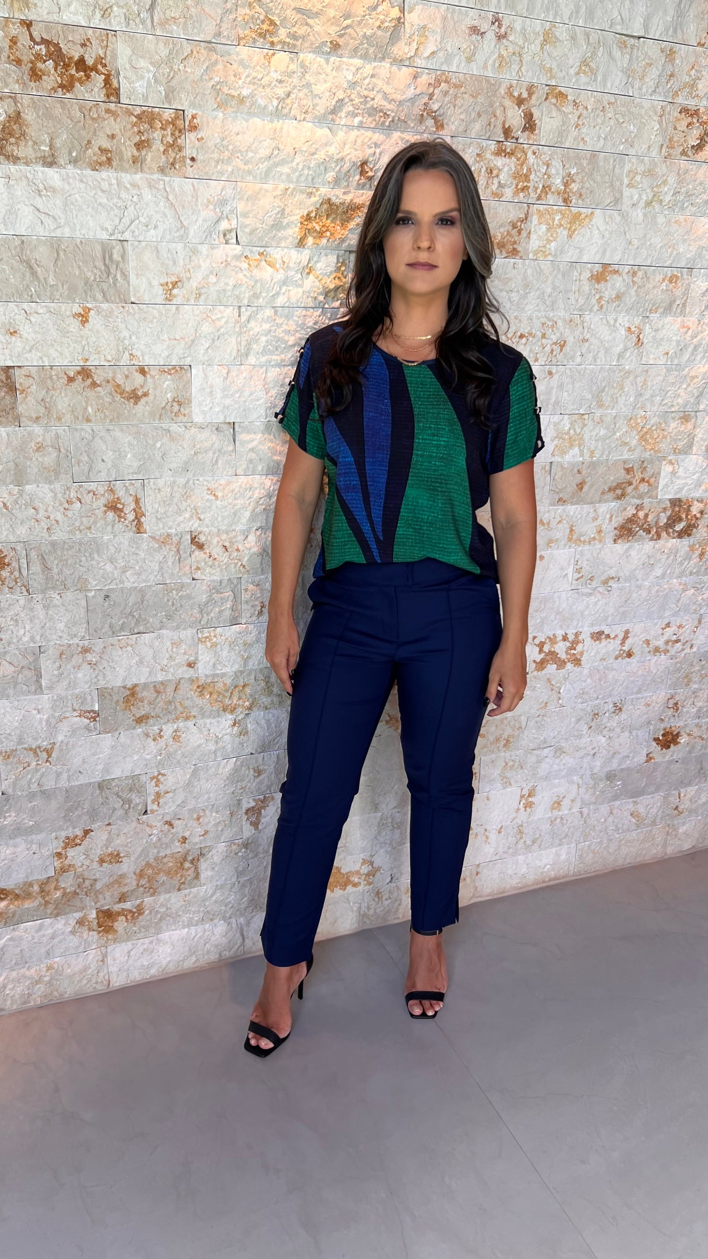 Blusa Azul e Verde PIS - Estampado 5559