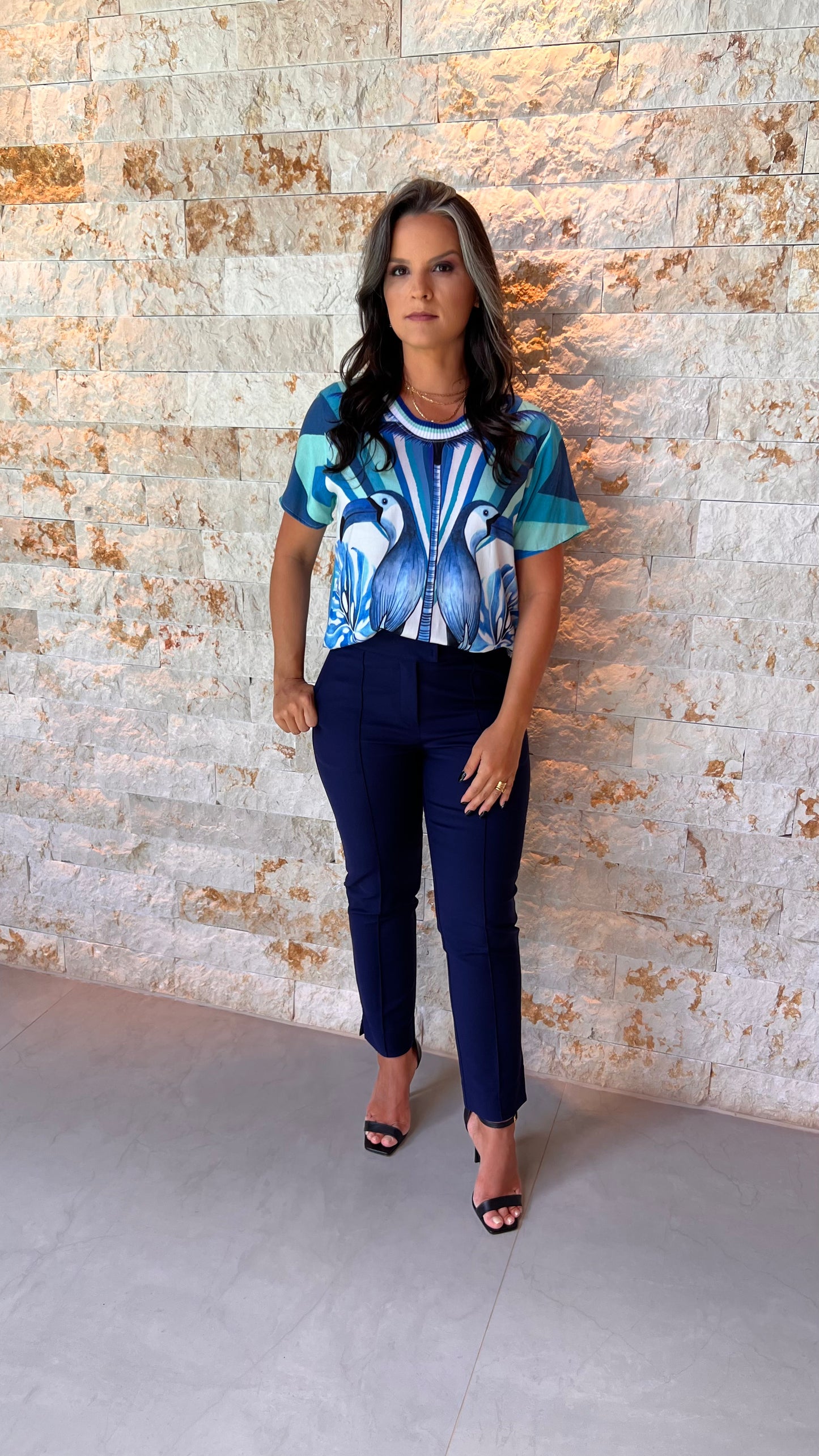 Blusa Tucano Duplo ARTE- Azul Estampado 5544