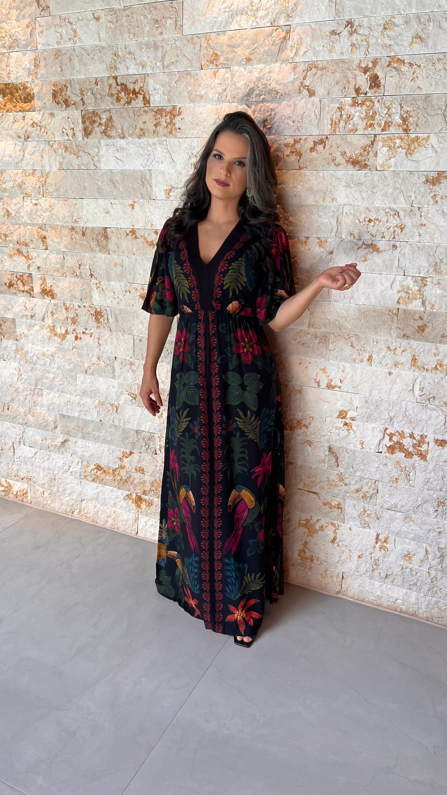 Vestido Longo Trico Busto Tucano ARTE- Estampado 5608