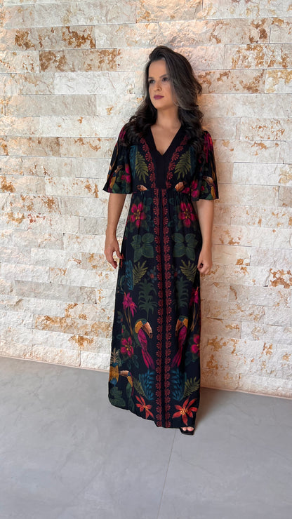 Vestido Longo Trico Busto Tucano ARTE- Estampado 5608