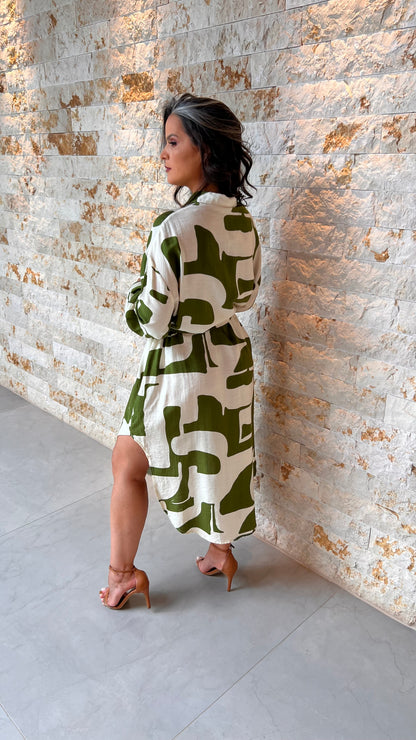 Vestido Chemisse Alongada Abstrato EAG- Verde 5684
