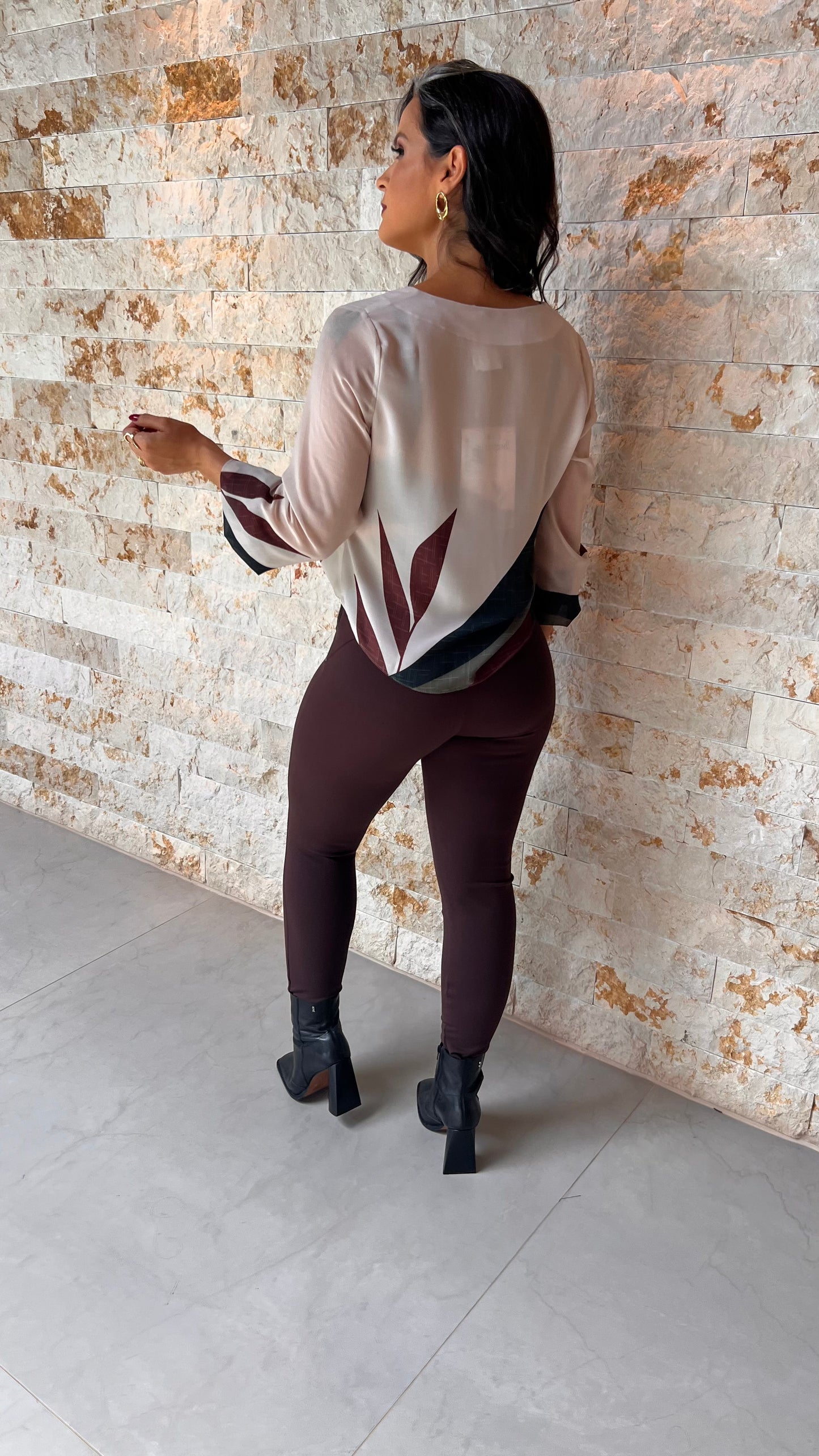 Blusa Manga Longa Bicolor YU- Estampado 5623