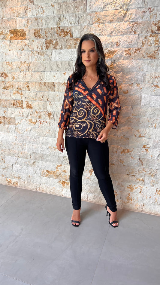Blusa Manga 3/4 Cobre e Ouro YU - Estampado 5566