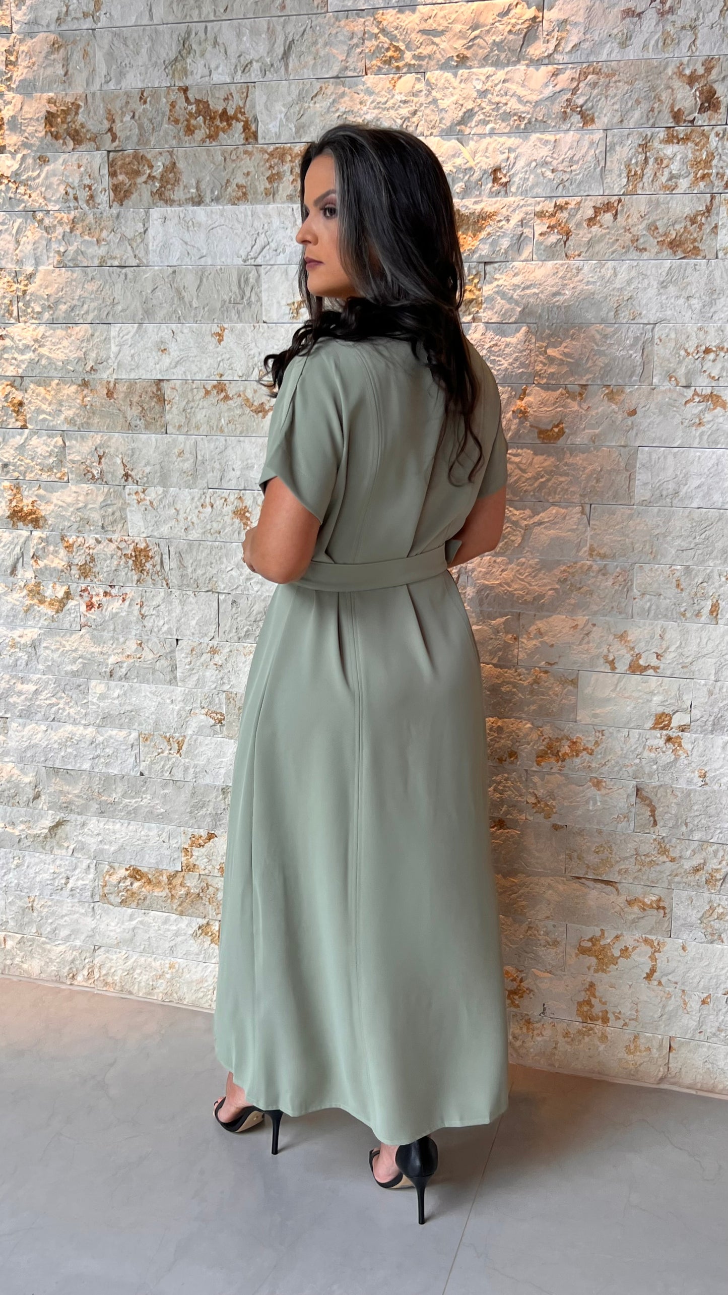 Vestido Midi Utilitário Cinto Bolso PIS- Verde 5594