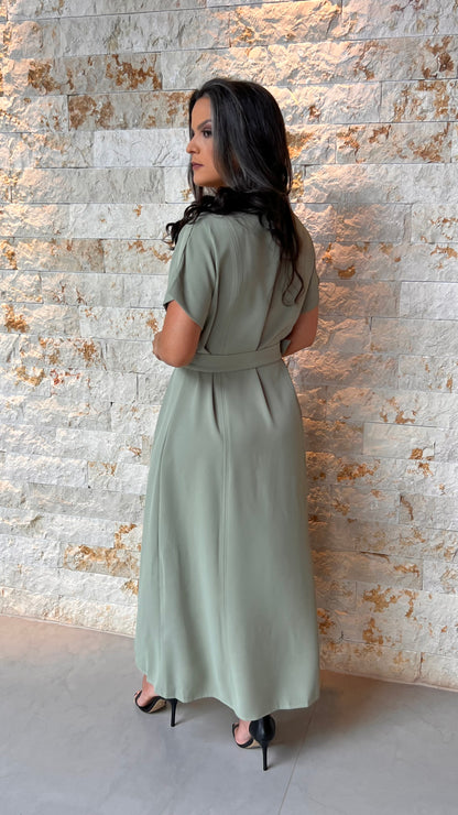 Vestido Midi Utilitário Cinto Bolso PIS- Verde 5594