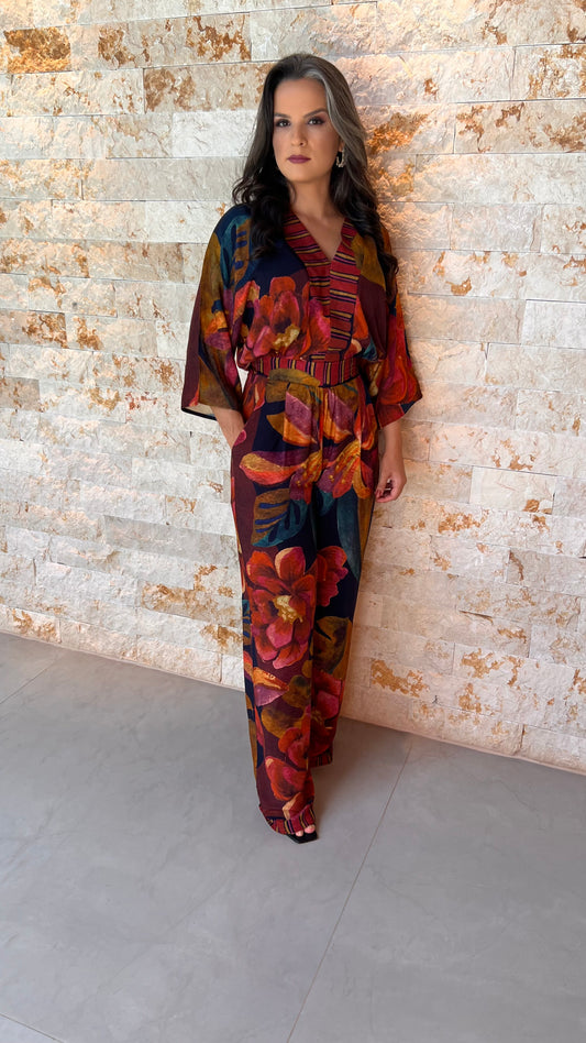Macacão Flores Grande Laranja ARTE - Estampado 5610