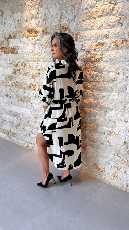 Vestido Chemisse Alongada Abstrato EAG- Preto 5684