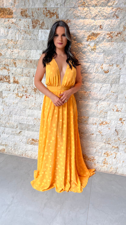 Hot Pants Chiffon Long Dress - Yellow