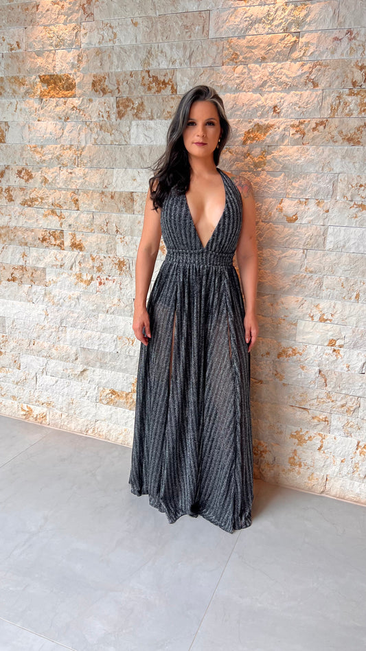Hot Pants Lurex Long Dress - Black