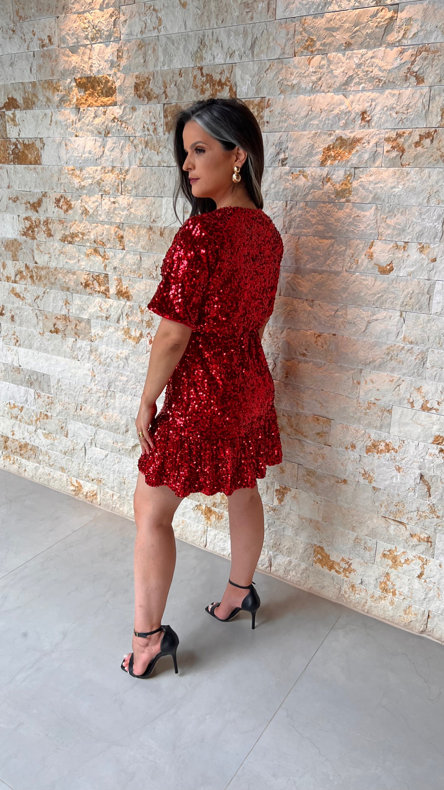 Short Round Sequin Dress - Red