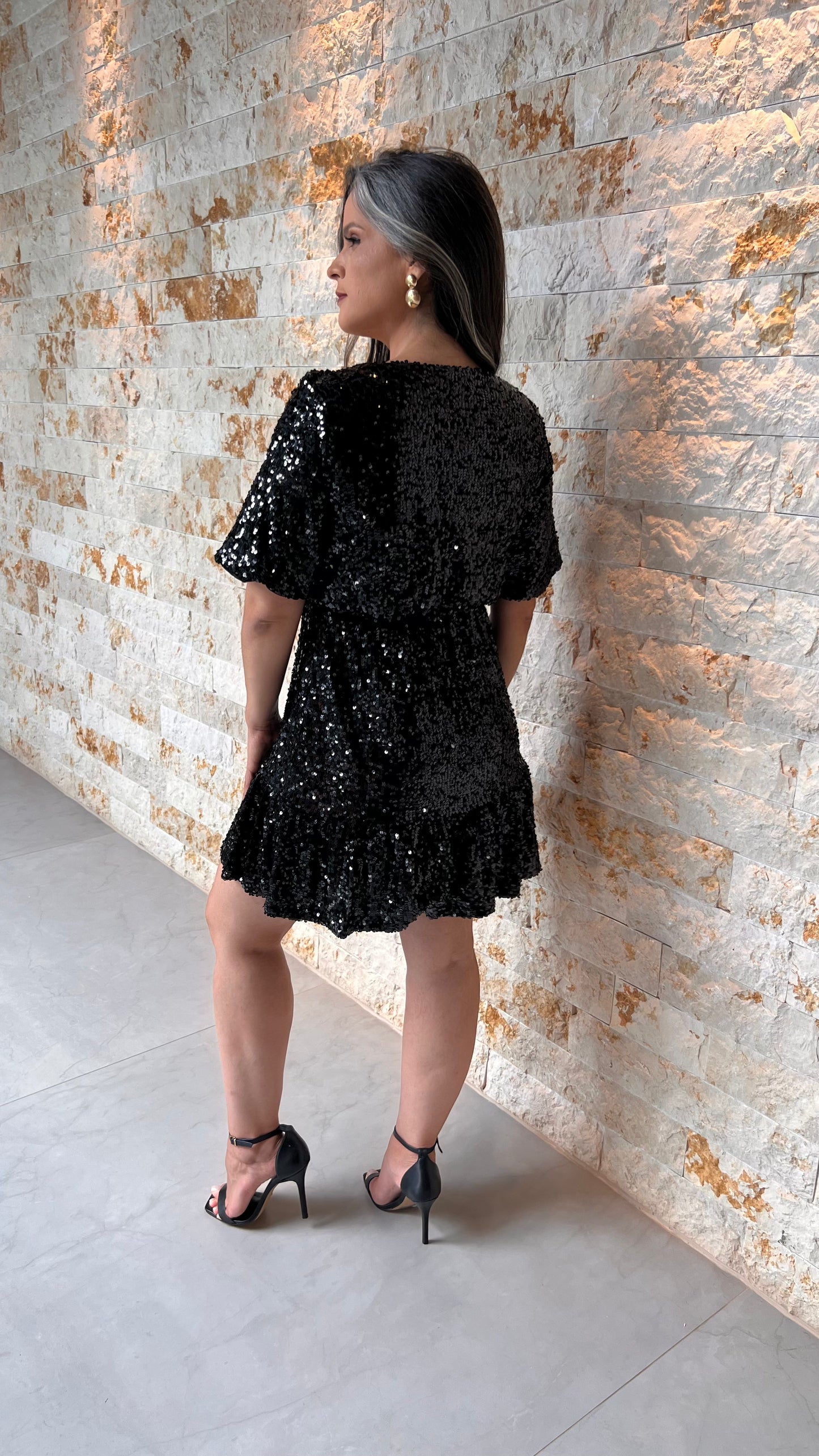 Short Round Sequin Dress - Black