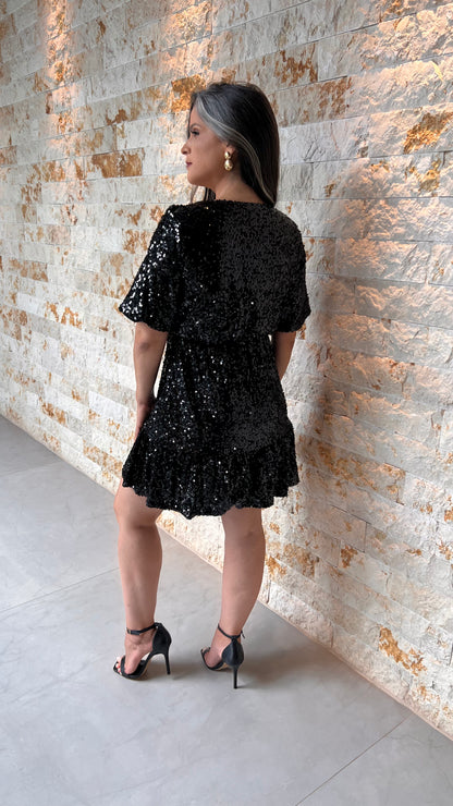 Short Round Sequin Dress - Black