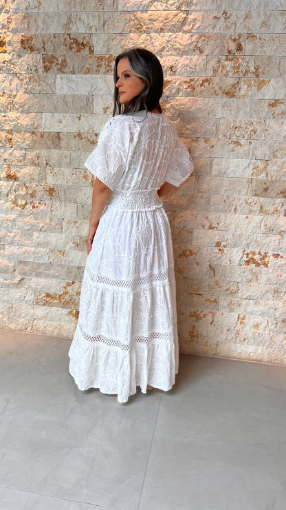 Vestido Midi Guipir Lastex ARTE-  Liso Branco/ Off White 5490