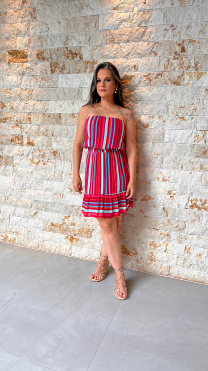 Vestido Curto Tomara que Caia TRIN - Estampado Rosa 5486