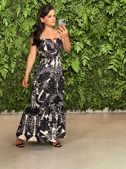 Vestido Longuete Malha Lesie ARTE- Estampado P e B 5121