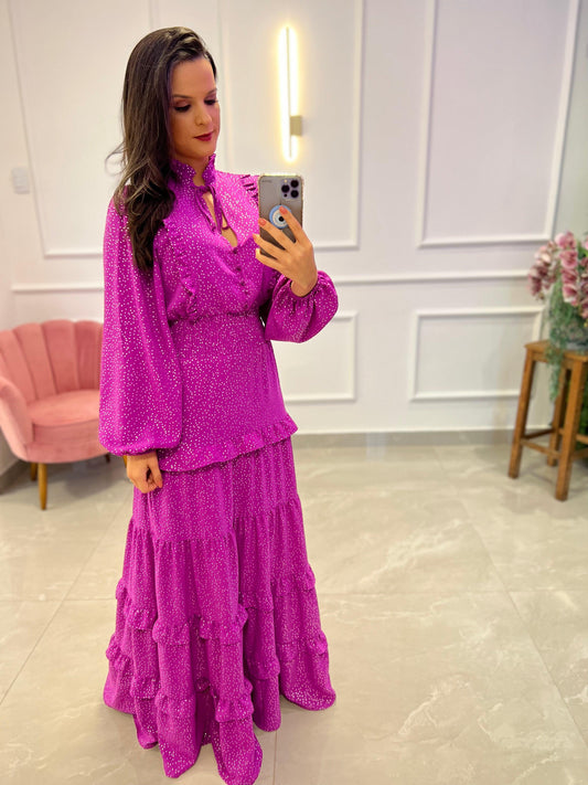 Stars Long Dress- Fuchsia