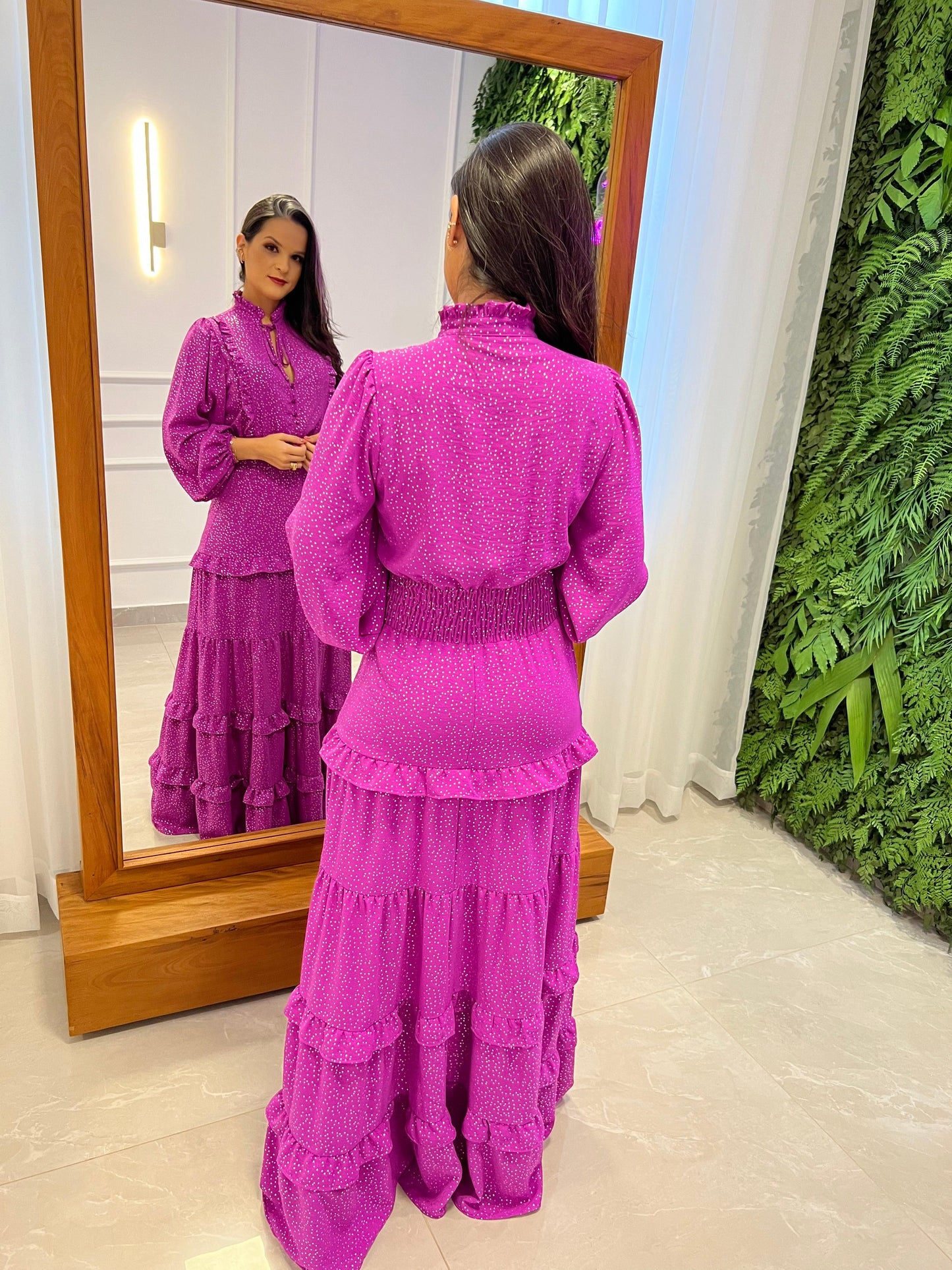 Stars Long Dress- Fuchsia