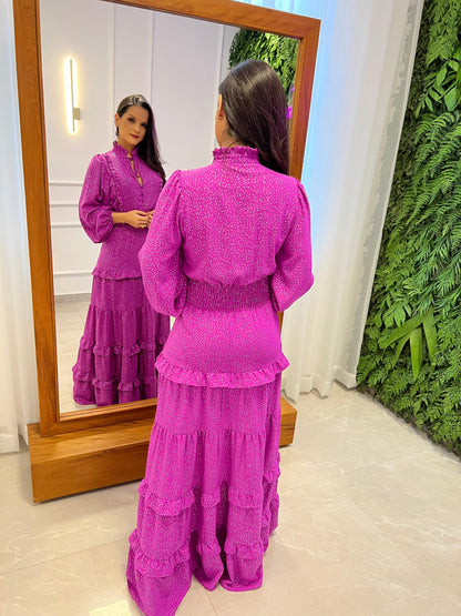 Stars Long Dress- Fuchsia