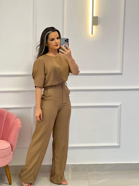 Pantalona Pants and Princess Blouse Set - Nude