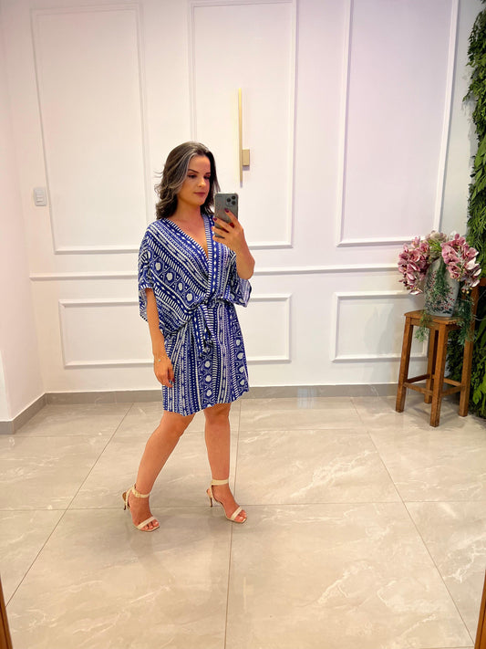 Vestido Curto Por Do Sol - Liso Azul Estampado 4854