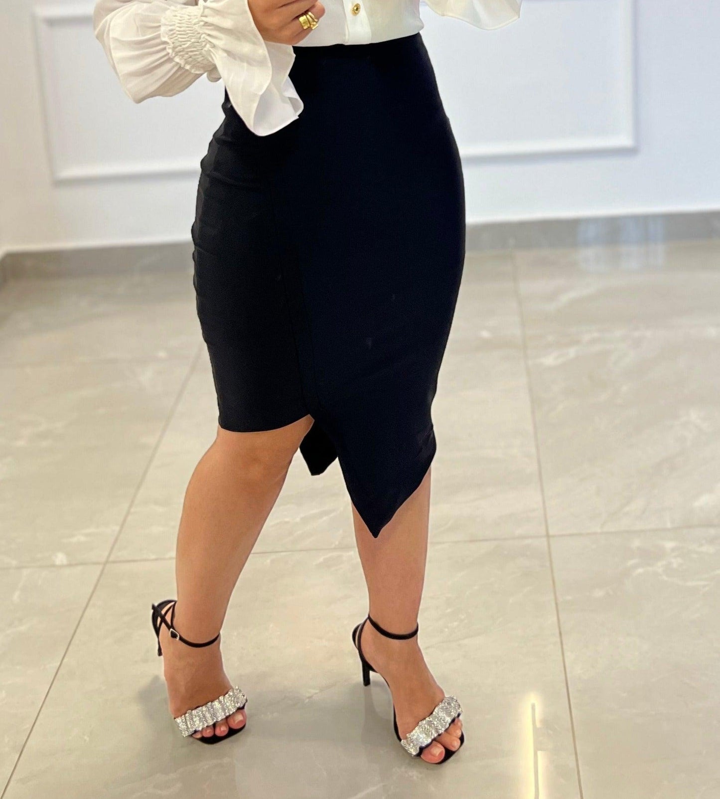 Asymmetrical Midi Skirt - Black