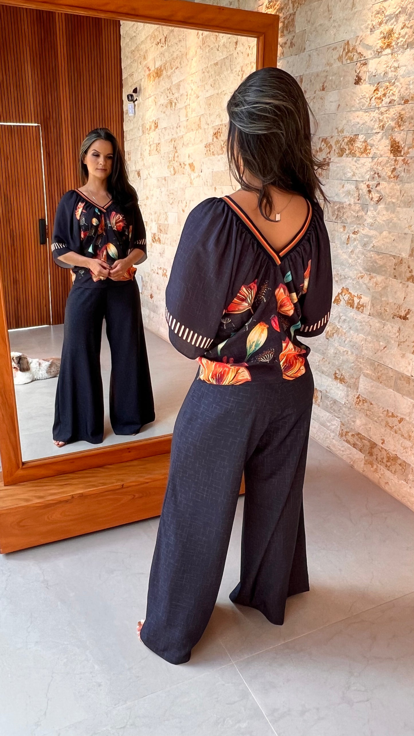 Calça Pantalona YU - Liso Azul Marinho 5146