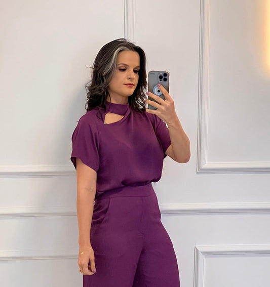 Crepe Detail Collar Blouse - Purple