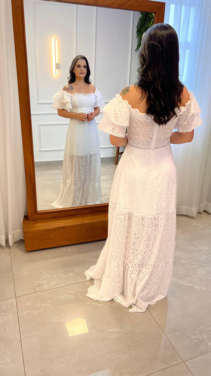 Vestido Longo Ombro a Ombro Lesie - Off/ Branco 4893