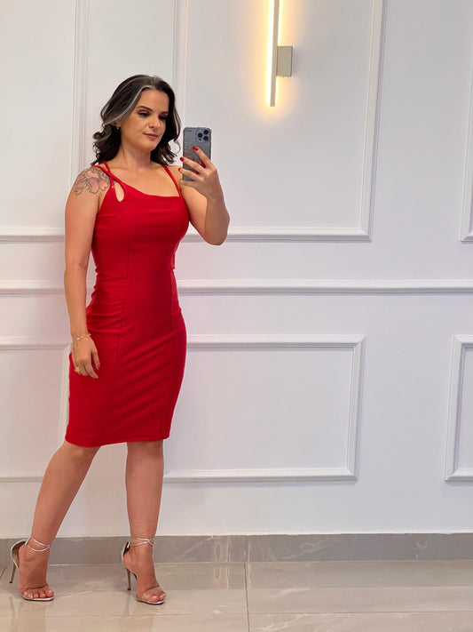 Vestido Curto Malha Power Alça Abertura- Liso Vermelho 4938