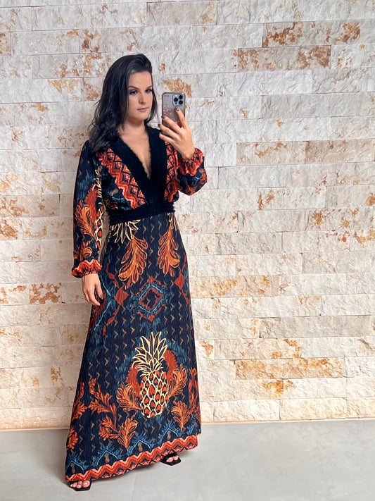 Vestido Longo Gola Pelo ARTE- Estampado 5156 2
